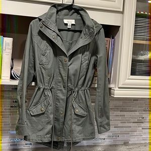 Style & Co 100% Cotton Olive Green Utility Jacket/removable hood! Sz S
